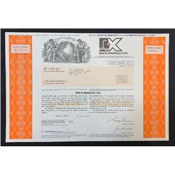 BRE-X Minerals Stock Certificate
