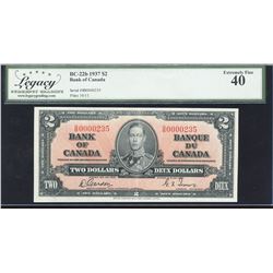 Bank of Canada $2, 1937 Low Serial Number
