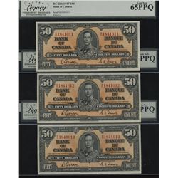 Bank of Canada $50, 1937 - Lot of 3 Consecutive Serial Numbers