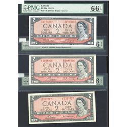 Bank of Canada $2, 1954 - Lot of 3 PMG Graded Notes