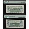 Image 2 : Bank of Canada $1, 1973 - Lot of 2 Low Serial Numbered Notes