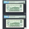Image 2 : Bank of Canada $1, 1973 - 2 Consecutive Replacement Notes