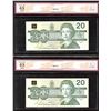 Image 2 : Bank of Canada $20, 1991 - Lot of 2 Consecutives