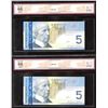 Image 2 : Bank of Canada $5, 2008 - 4 Cycle Repeater - Lot of 2