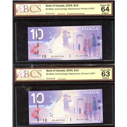 Bank of Canada $10, 2005 - Lot of 2 Consecutive Replacement Notes