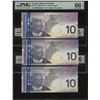 Image 1 : Bank of Canada $10, 2008-09 - 4 Cycle Repeater - Lot of 3