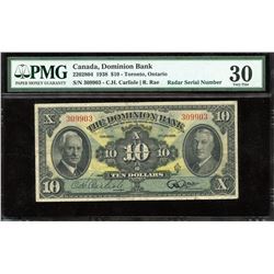 Dominion Bank $10, 1938 - Radar