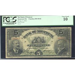 Bank of Montreal $5, 1911