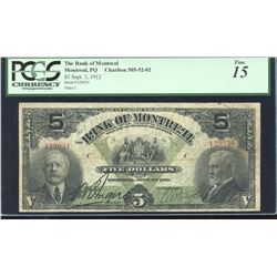 Bank of Montreal $5, 1912