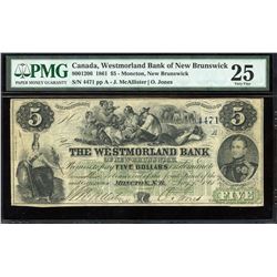 Westmorland Bank of New Brunswick 1861, $5