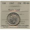 Image 2 : 1947 Twenty-Five Cents - Maple Leaf