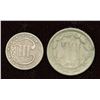 Image 2 : Lot of 2 US 3c coins, 1852 (F+) and 1866 (Cu-Ni, VG)