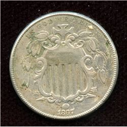 US 5c Shield 1867, no rays, in EF condition, nice coin for a type set