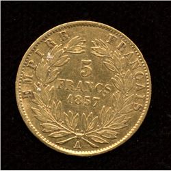 1857A France Gold 5 Francs