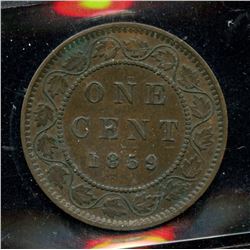 1859 One Cent - Double Punched Narrow 9 #2