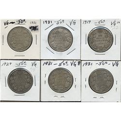 Dealer lot of 6: George V 50c