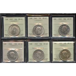 Lot of 6 ICCS Graded Fifty Cents