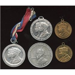 Lot of 5 Edward VIII and George VI coronation medals, one with original ribbon