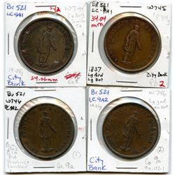 Lot of four Breton 521, 1837 City Bank, One Penny Tokens.