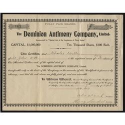 Dominion Antimony Company, Ltd. Lot of 2 Share Certificates