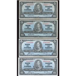 Bank of Canada $5, 1937 - Lot of 4