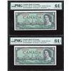 Image 1 : Bank of Canada $1, 1954 - Lot of 2 Consecutive Transitional Notes