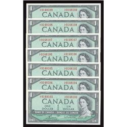 Bank of Canada $1, 1954 - Lot of 7 Consecutives