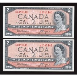 Bank of Canada $2, 1954 - Lot of 2 Consecutive Notes