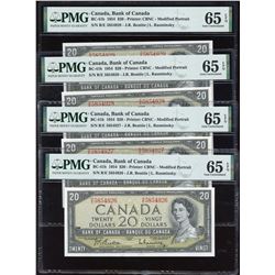 Bank of Canada $20, 1954 - Lot of 4 Consecutive Notes