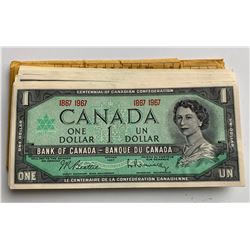 Bank of Canada $1, 1967 - 50 Note Half Bundle