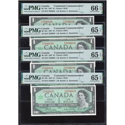 Bank of Canada $1, 1967 - Lot of 4 Consecutives