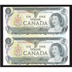 Bank of Canada $1 Replacement Pair, 1973