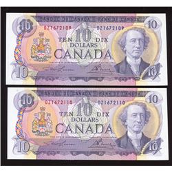 Bank of Canada $10, 1971 - Lot of 2 Consecutive Notes