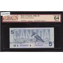 Bank of Canada $5, 1986 Changeover Radar