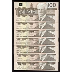 Bank of Canada $100, 1988 - Lot of 7 Notes