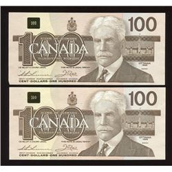 Bank of Canada $100, 1988 - Lot of 2 Notes