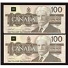 Image 1 : Bank of Canada $100, 1988 - Lot of 2 Notes