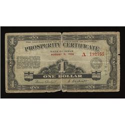 Alberta Prosperity Certificate $1, 1936