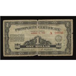 Alberta Prosperity Certificate $1, 1936