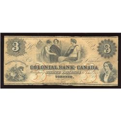 Colonial Bank of Canada $3, 1859