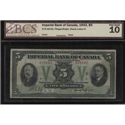 Imperial Bank of Canada $5, 1933