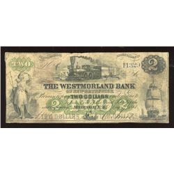 Westmorland Bank $2, 1861