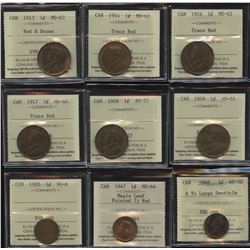 One Cent ICCS Graded Lot of 9