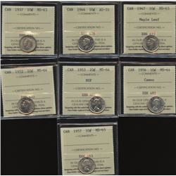 Ten Cents ICCS Graded Lot of 7