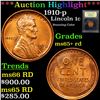 Image 1 : ***Auction Highlight*** 1910-p Lincoln Cent 1c Graded Gem+ Unc RD By USCG (fc)