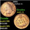 Image 1 : 1901 Indian Cent 1c Grades Unc+ RB