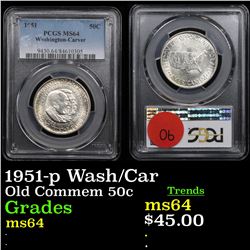 PCGS 1951-p Wash/Car Old Commem Half Dollar 50c Graded  ms64 by PCGS