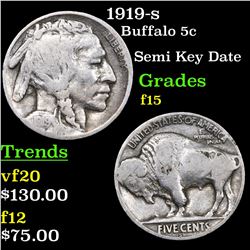 1919-s Buffalo Nickel 5c Grades f+