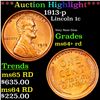 Image 1 : ***Auction Highlight*** 1913-p Lincoln Cent 1c Graded Choice+ Unc RD By USCG (fc)