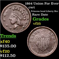 1864 Union For Ever Civil War Token 1c Grades vf+